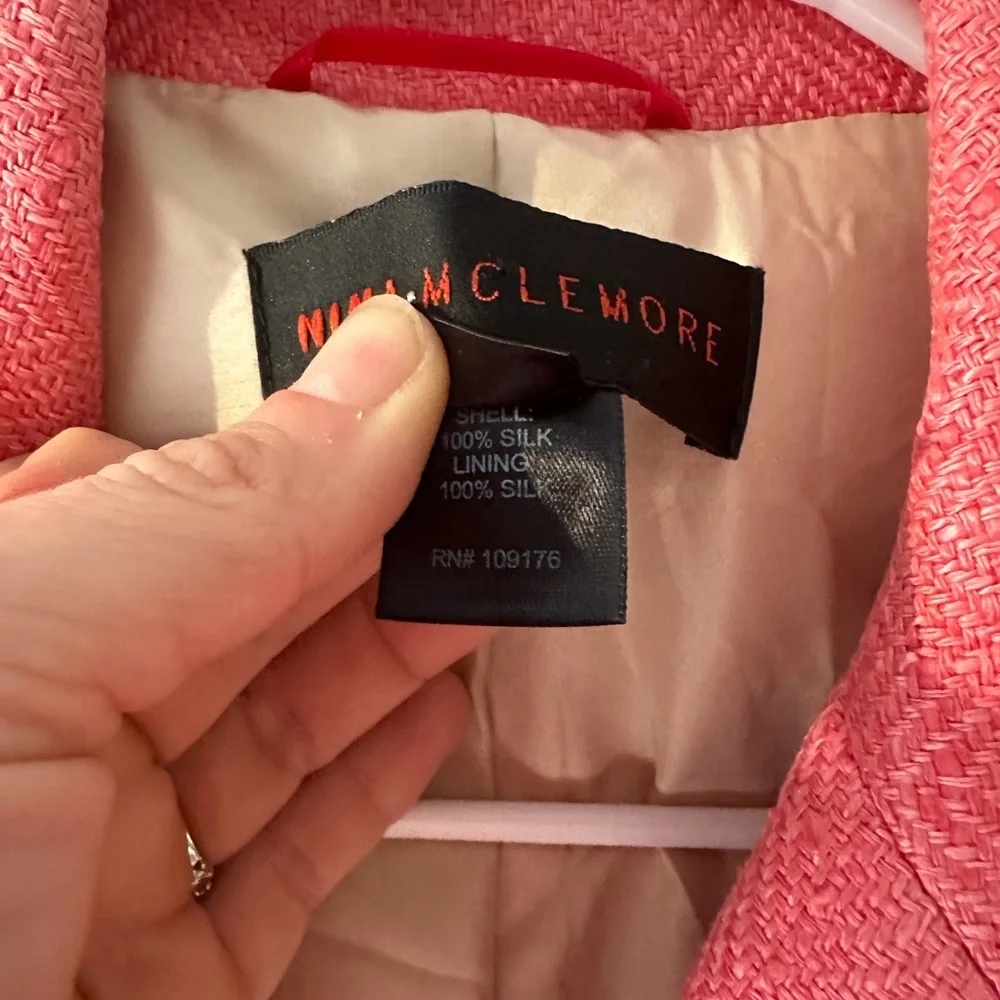 Nina Mclemore Silk Coral Textured Blazer, coral pink, size 10 - Picture 3 of 8